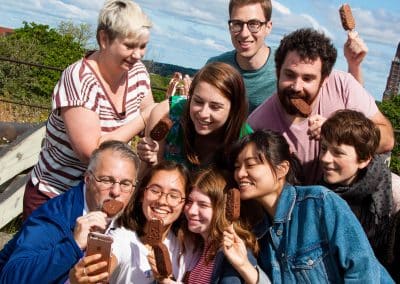 Class A2 eating ice cream together with teacher Jenny (top left corner)