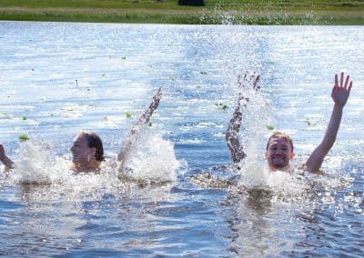 Staff members Felica and Erland taking a well needed swim after dancing around the maypole